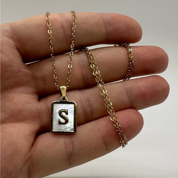 Letter Necklaces, on White Shell Gold Plated Pendant Necklace - Picture 7 of 15